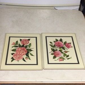 Unbranded Set of 2 Retro Rose Flower Wooden Placemats